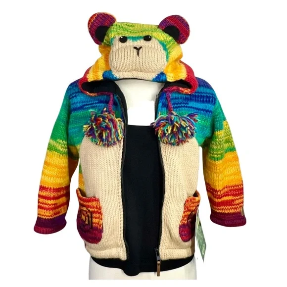 🧸🌈NWT🤩 |•KYBER•| Hand Made Wool Bear Fleece Lined Sweater + Mittens🌈 - Picture 2 of 16